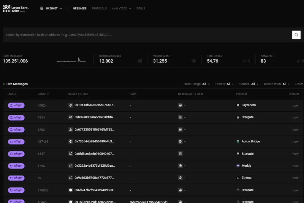 Explora Mensajes y Transacciones en Redes LayerZero con LayerZero Scan