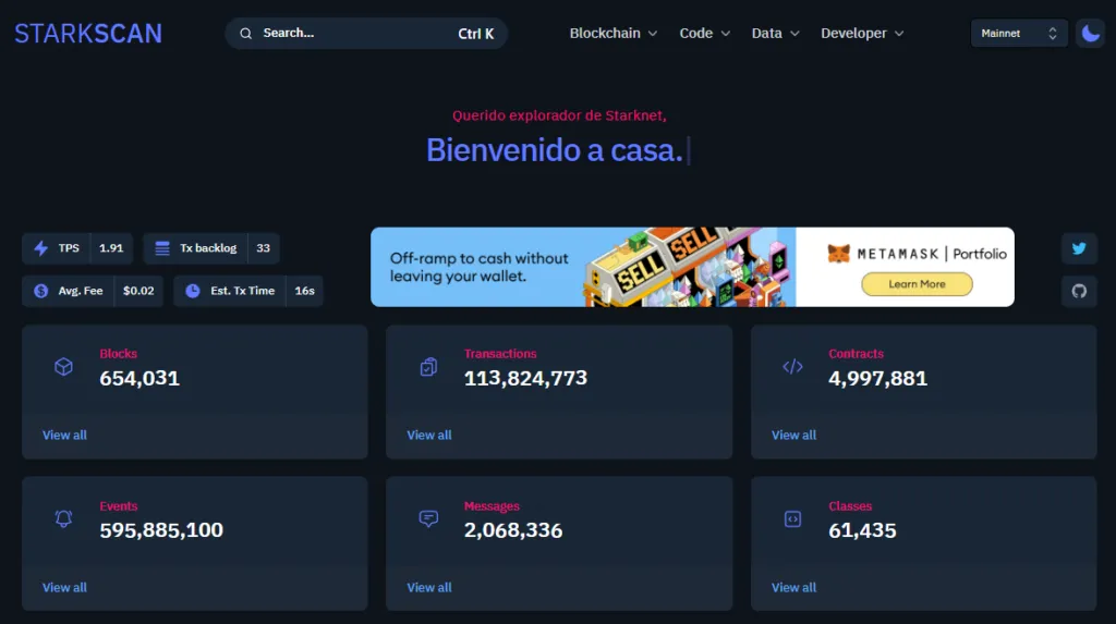 Explora datos en tiempo real de StarkNet con Starkscan
