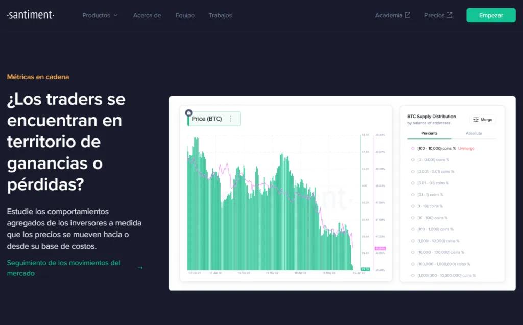 mercado de criptomonedas con Santiment